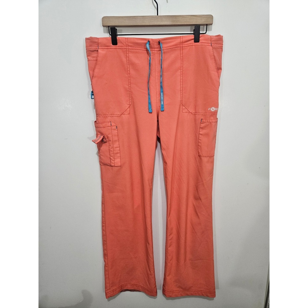 Carhartt Force Women Coral Orange Scrub Pants Cargo Utility Drawstring Large L